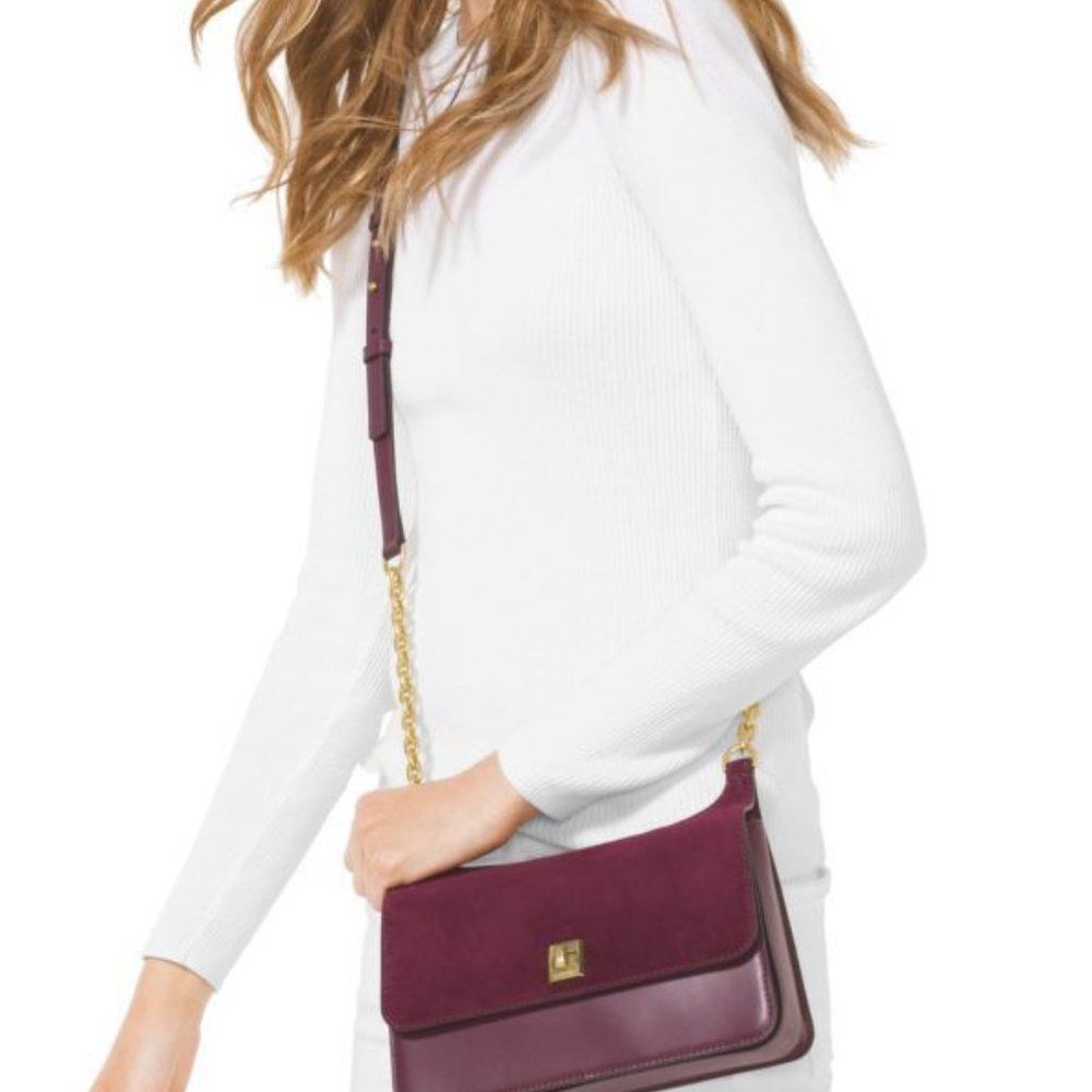 Michael Kors Natalie Chain Plum Leather & Suede CrossBody medium Messenger Bag